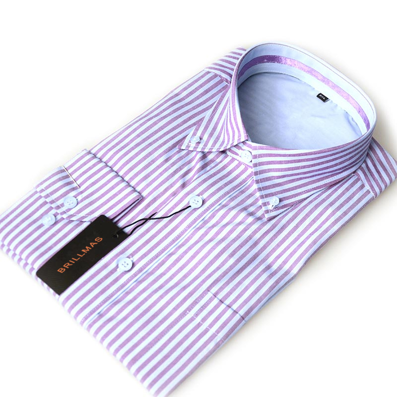 BRILLMAS Men Striped Fashion Long Sleeve Brand Business Shirts